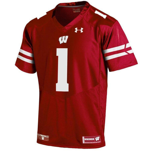 #1 Wisconsin Badgers Under Armour Logo Premier Football Jersey - Red