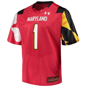 #1 Maryland Terrapins Under Armour Team Replica Football Jersey - Red