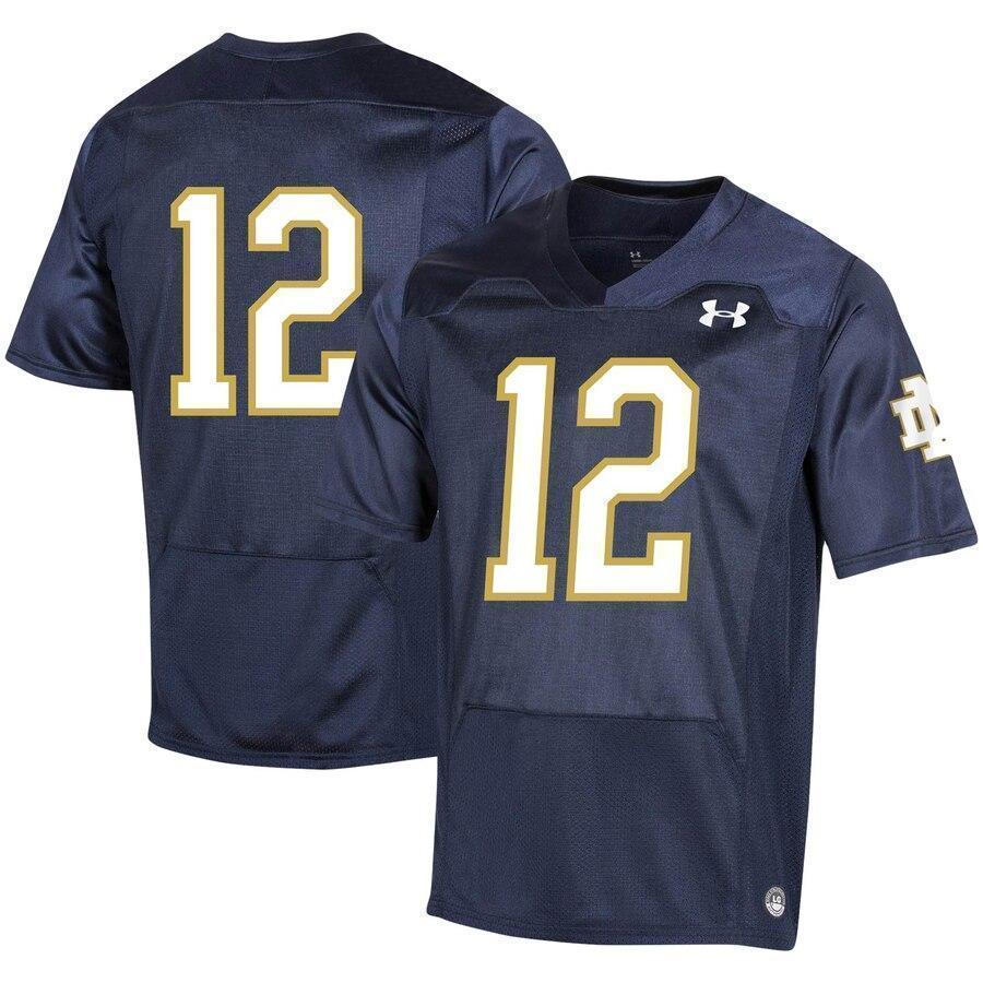 #12 Notre Dame Fighting Irish Under Armour Premier Football Jersey - Navy